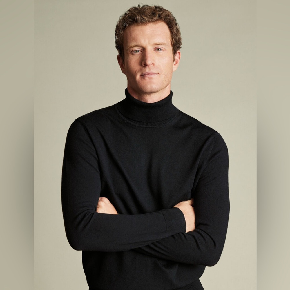 Black Pure Merino Roll Neck Jumper - XXXL